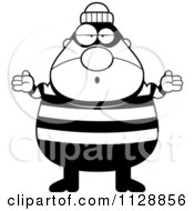Cartoon Of A Black And White Careless Shrugging Chubby Burglar Or Robber Man Vector Clipart by Cory Thoman
