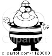 Poster, Art Print Of Black And White Happy Chubby Burglar Or Robber Man Waving