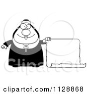 Cartoon Of A Black And White Nun In Her Habit By A Scroll Sign Vector Clipart by Cory Thoman