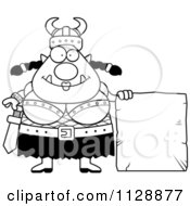 Black And White Chubby Ogre Woman With A Stone Sign