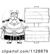 Cartoon Of A Black And White Chubby Ogre Woman With A Wood Sign Vector Clipart