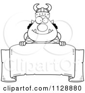 Poster, Art Print Of Black And White Chubby Ogre Man Over A Banner Sign