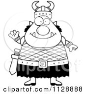 Cartoon Of A Black And White Chubby Ogre Man Waving Vector Clipart