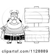 Poster, Art Print Of Black And White Chubby Ogre Man With A Wood Sign