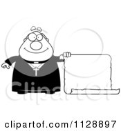 Cartoon Of A Black And White Priest Holding A Scroll Sign Vector Clipart