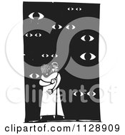 Poster, Art Print Of Woodcut Of Eyes Watching A Couple Hugging In Black And White