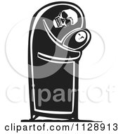 Poster, Art Print Of Woodcut Of A Skeleton Hugging A Baby In Black And White