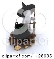 Poster, Art Print Of 3d White Character Halloween Witch By A Cauldron