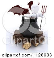 Poster, Art Print Of 3d White Character Devil By A Halloween Cauldron