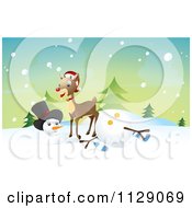 Poster, Art Print Of Reindeer Knocking Over A Snowman