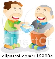 Cartoon Of A Friendly Man Offering To Share His Lunch With A Friend Royalty Free Vector Clipart