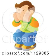 Cartoon Of A Boy Covering His Mouth And Hollering Royalty Free Vector Clipart