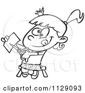 Cartoon Of An Outlined Girl Cutting With Scissors Royalty Free Vector Clipart