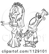 Cartoon Of An Outlined Zombie Wedding Bride And Groom Couple Royalty Free Vector Clipart by toonaday