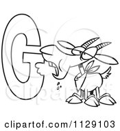 Cartoon Of An Outlined Goat Eating The Letter G Royalty Free Vector Clipart by toonaday