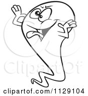 Cartoon Of An Outlined Halloween Spook Ghost Making A Face Royalty Free Vector Clipart