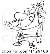 Outlined Hungry Thanksgiving Pilgrim Eating A Drumstick