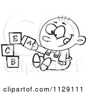 Outlined Happy Baby Boy Playing With Alphabet Blocks