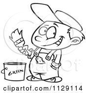 Cartoon Of An Outlined Boy Painting A Wall Royalty Free Vector Clipart