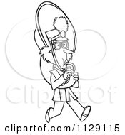 Cartoon Of An Outlined Marching Band Tuba Player Girl Royalty Free Vector Clipart