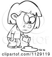Cartoon Of An Outlined Girl Crying Over A Spilled Drink Royalty Free Vector Clipart by toonaday