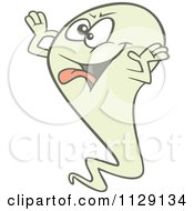 Cartoon Of A Green Halloween Spook Ghost Making A Face Royalty Free Vector Clipart by toonaday