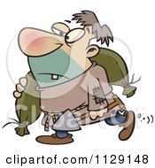 Cartoon Of A Man Carrying A Body Bag And A Shovel Royalty Free Vector Clipart