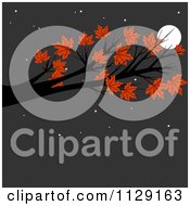 Cartoon Of An Autumn Maple Tree Branch Against A Full Moon And Night Sky Royalty Free Clipart