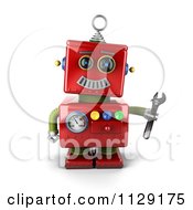 Poster, Art Print Of 3d Red Repair Robot Holding A Wrench