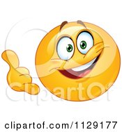 Cartoon Of A Yellow Emoticon Smiley Gesturing Call Me Royalty Free Vector Clipart