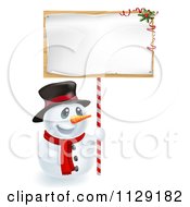 Poster, Art Print Of Happy Christmas Snowman Holding Up A Festive Sign