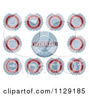 Clipart Of Blue And White Retro Award Badges Or Medallions Royalty Free Vector Illustration