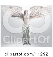 Majestic Male Guardian Archangel With Arms And Wings Stretched Out Looking Up At Heaven Clipart Picture