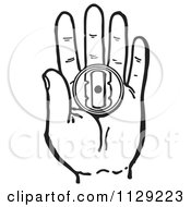 Cartoon Of A Black And White Retro Hand Holding A Prank Buzzer Toy Vector Clipart by Picsburg