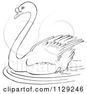 Cartoon Clipart Of An Outlined Swimming Swan Black And White Vector Coloring Page by Picsburg