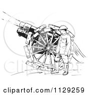 Retro Navy Sailor With A Siege Gun In Black And White