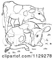 Poster, Art Print Of Outlined Farm Cows On A Hill