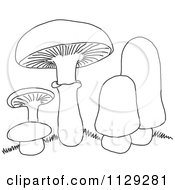 Cartoon Clipart Of Outlined Mushrooms Black And White Vector Coloring Page