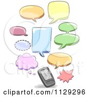 Colorful Text Message Speech Balloons Over A Cell Phone