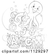Poster, Art Print Of Outlined Happy Octopus With Letters And Numbers