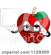 Cartoon Of An Apple Mascot Wearing Glasses And Holding A Sign Royalty Free Vector Clipart