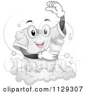 Cartoon Of A Happy Shirt Mascot Washing Itself Royalty Free Vector Clipart by BNP Design Studio