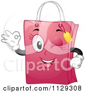 Poster, Art Print Of Pink Shopping Bag Mascot Winking And Gesturing Okay