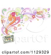 Poster, Art Print Of Doodled Cassette Tape With Swirls Splashes Notes And Stars