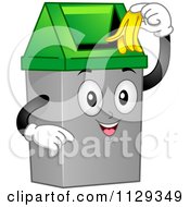 Happy Trash Can Mascot Inserting A Banana Peel