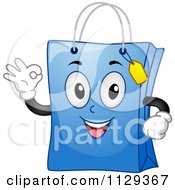 Blue Shopping Bag Mascot Gesturing Okay