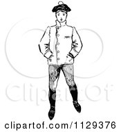 Clipart Of A Retro Vintage Black And White Boy With His Hands In His Pockets Royalty Free Vector Illustration