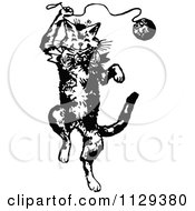 Poster, Art Print Of Retro Vintage Black And White Cat Playing With Yarn