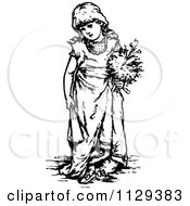 Clipart Of A Retro Vintage Black And White Girl Playing Dress Up Royalty Free Vector Illustration