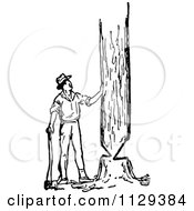 Poster, Art Print Of Retro Vintage Black And White Lumberjack Man Cutting Down A Tree